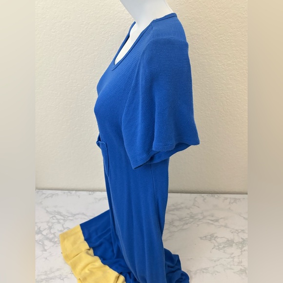 LuLaRoe Women's Maxi Dress M Short Sleeve Pullover Blue Shift Colorblock - Picture 4 of 8